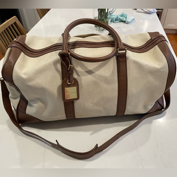 Banana Republic Bags Banana Republic Weekender Bag With Tan Coated Canvas And Brown Leather